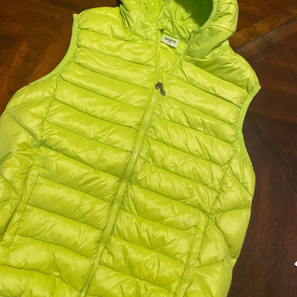 Kids Hooded Puffer Vest in Lime Green by